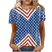 Women American Flag T-Shirt Funny July 4th Independence Day Tops Trendy Stars Striped Flag Print Short Sleeve Blouse