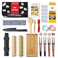 Deluxe Sushi Making Kit 25-in-1 Bazooka Roller Set, Bamboo Mat,Knife,Sauce Tray,Japanese Sashimi Sushi Bamboo Serving Geta Plate,and More - Perfect for Beginners