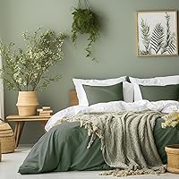 MKXI Olive Green Shabby Chic Duvet Cover King Textured Linen Look Soft Prewashed Cotton Bedding Set 1 Duvet Cover 104x90 Inches with Zipper Closure and 2 Pillowcases