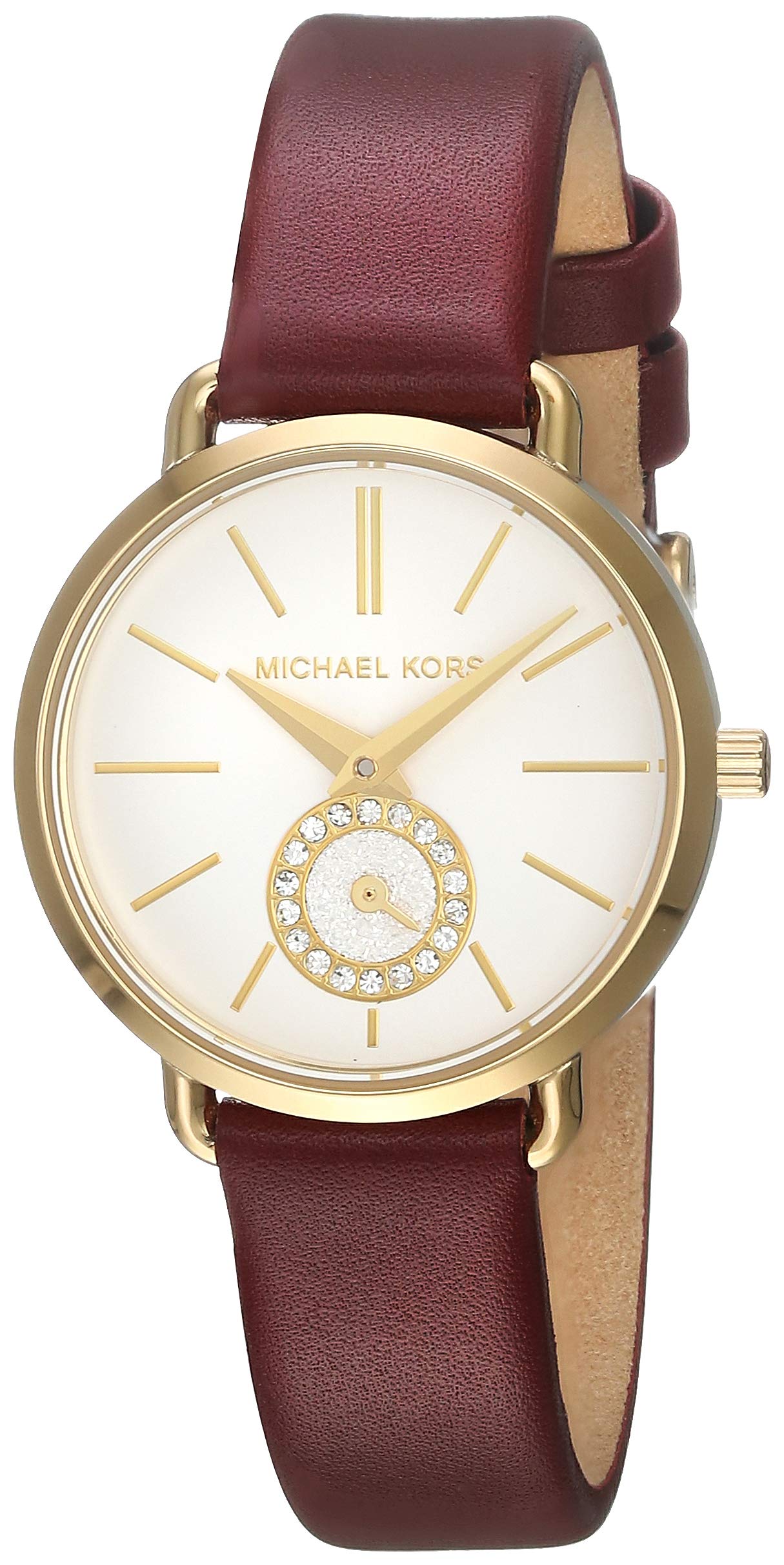 Michael Kors Women's Portia Stainless Steel Quartz Watch with Leather Strap, red, 12 (Model: MK2751), Red/28Mm, One Size