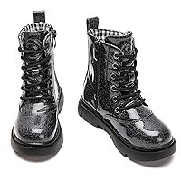 DADAWEN Boys Girls Waterproof Lace Up Glitter Mid Calf Combat Boots With Side Zipper for Toddler/Little Kid/Big Kid