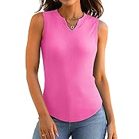 XIEERDUO Women's Ribbed Slim Fitted Tank Tops 2024 V Neck Curved Hem Sleeveless Shirts Casual Summer