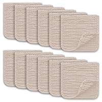 Muslin Burp Cloths Large 100% Cotton Hand Washcloths for Boys & Girls, Baby Essentials Extra Absorbent and Soft Burping Rags for Newborn Registry (Brown, 12-Pack, 20