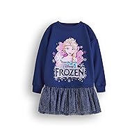 Disney Frozen Girls Sweater Dress | Kids Navy Princess Elsa Sweatshirt with Sparkly Tulle Skirt | Film Movie Merchandise Gift