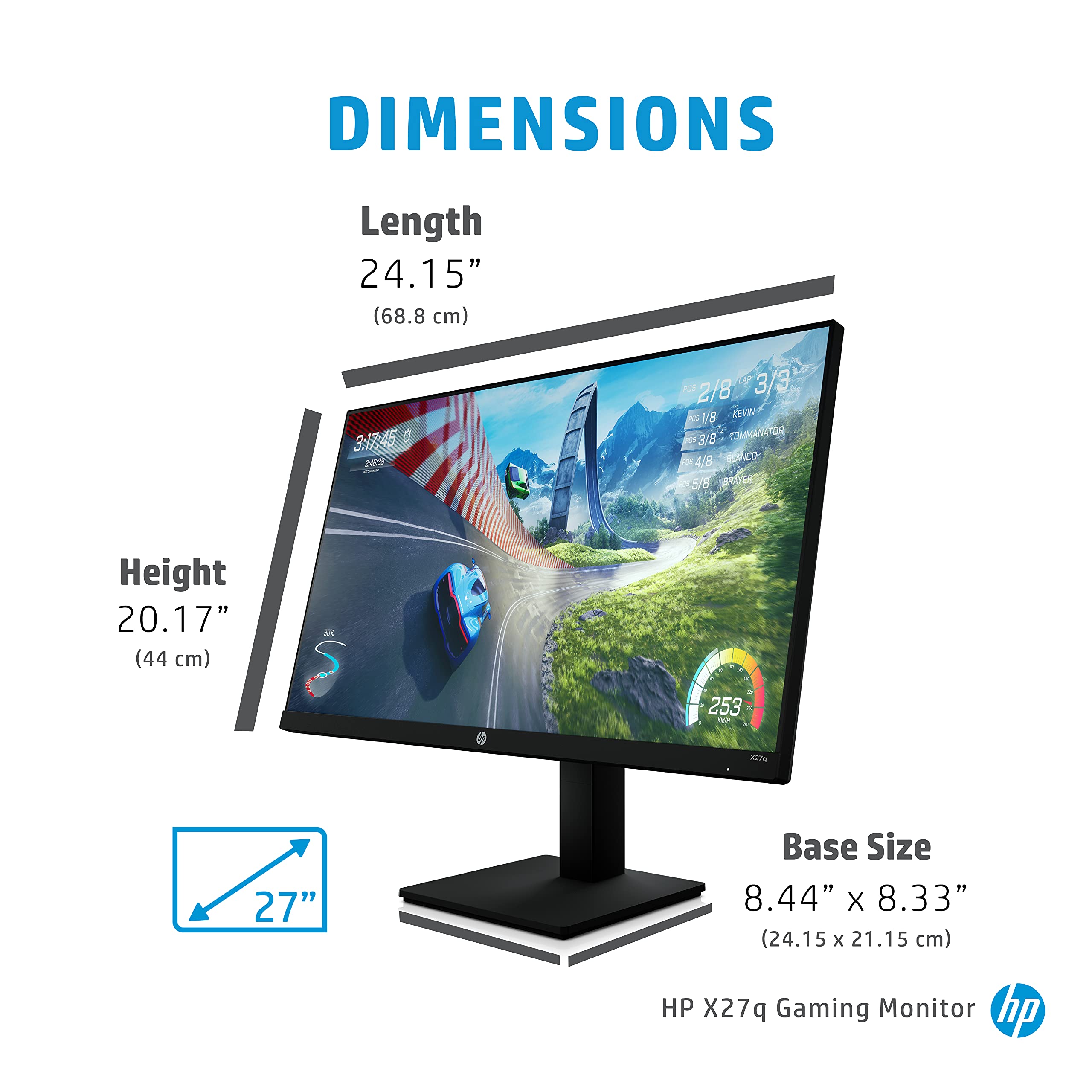 HP 27-inch QHD Gaming with Tilt/Height Adjustment with AMD FreeSync Premium Technology (X27q, 2021 model)