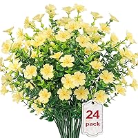 Ouddy Decor 24 Bundles Artificial Flowers for Outdoors, Faux Silk Flowers Fake Plants Artificial Greenery for Indoor Outside Garden Porch Window Hanging Planter Office Table Home Decor, Yellow