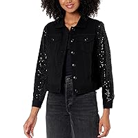 Women's Petite Cuffed Lined Long Sleeve Button Front Jean Style Jacket