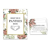 White Drop Your Panties Bachelorette Party Panty Game Floral Bridal Shower Game 1 Sign + 30 Size Card