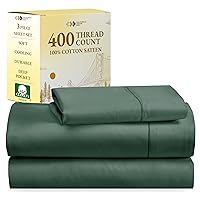 California Design Den Softest 100% Cotton Sheets, Twin Sheets Set, 3 Pc, 400 Thread Count Sateen, Dorm Rooms & Adults, Deep Pocket Cooling Sheets, Twin Bed Sheets (Hunter Green)