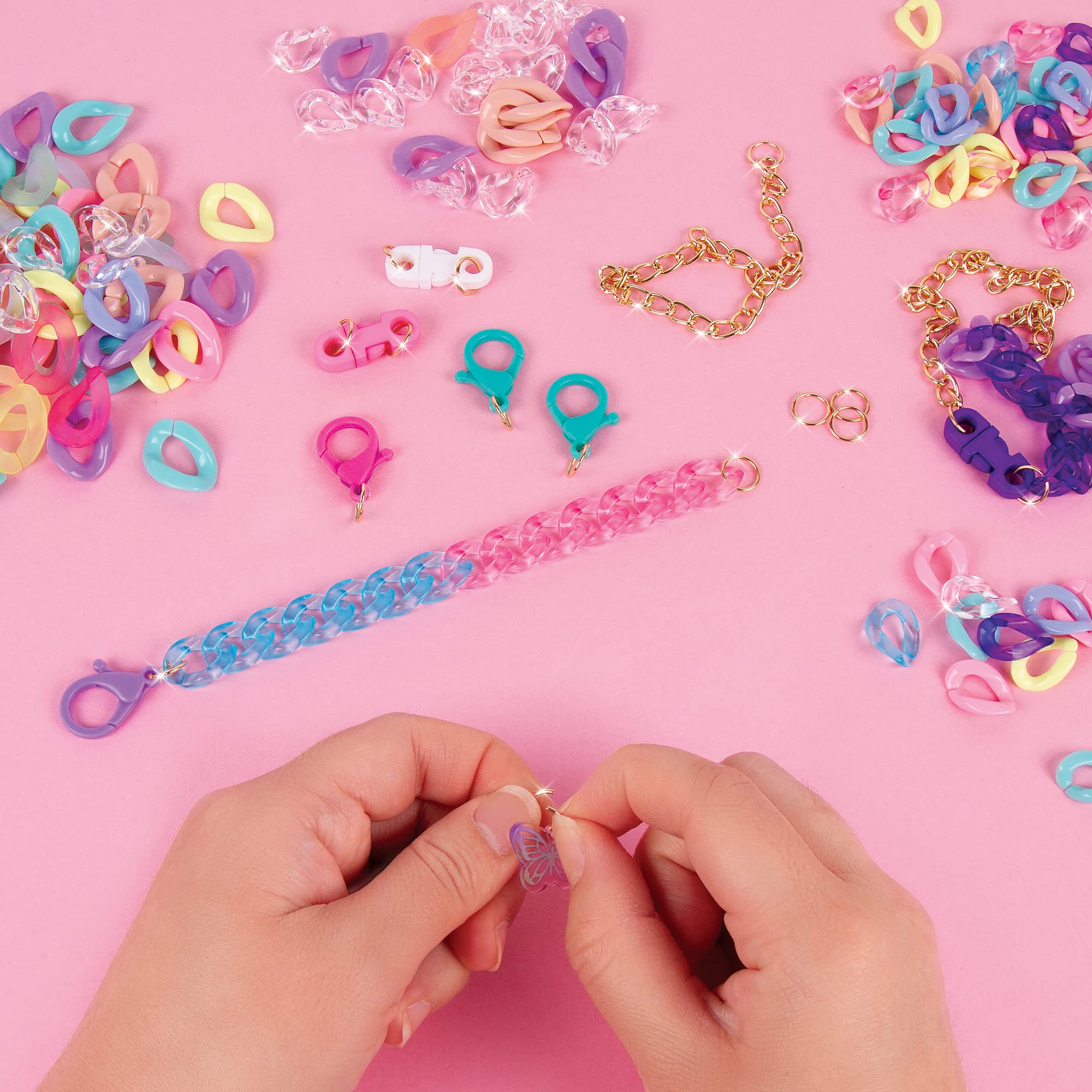 Make It Real All Linked Up Bracelet Making Kit - DIY Charm Bracelet Making Kit for Girls - Kids Bracelet Making Kit for Teen Girls - Jewelry Making Kit for Girls 8-12 - Craft Kit Gifts for Girls