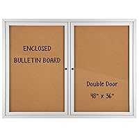 Enclosed Bulletin Board 48” x 36”, Lockable Cork Noticeboard with Aluminum Frame, Wall Display Case with 2 Swing-Open Doors, Information Cabinet for School, Office, Commercial, etc.