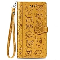 Wallet Case Compatible with Motorola G30, Embossed Animal Footprint PU Leather Phone Case with Wrist Strap for Moto G30 (Yellow)