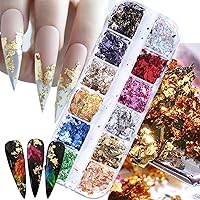 12 Grids Nail Foils Nail Art Foil Flakes, Holographic Glitter Sequins Mirror Effect Design Confetti Gold Silver Nail Foil Flakes for Women Girls Gold Silver Glitter Aluminum Flakes DIY Manicure Tips
