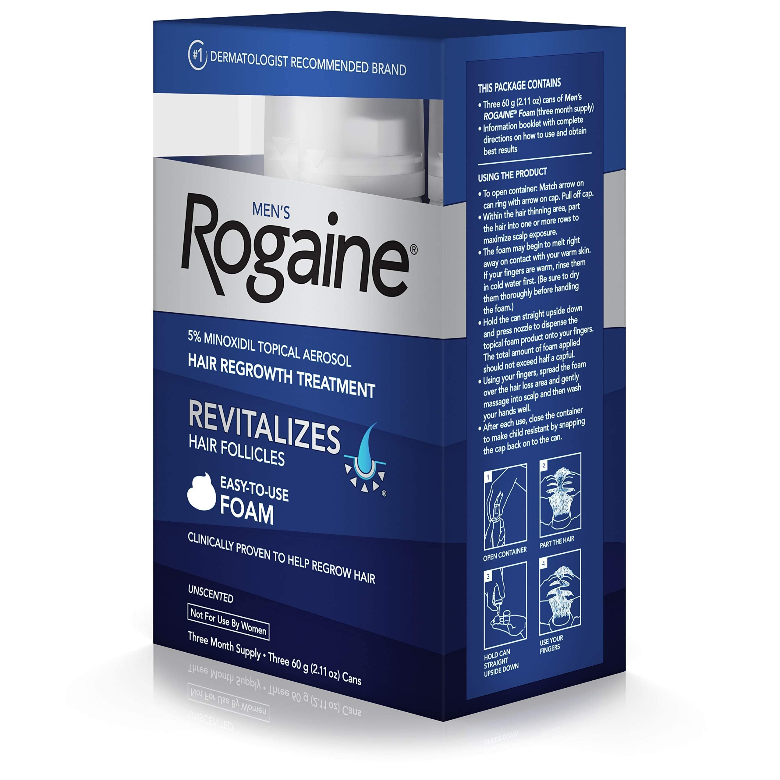 Men's Rogaine 5% Minoxidil Foam for Hair Loss and Hair Regrowth, Topical Treatment for Thinning Hair, 3-Month Supply ( Pack of 3)