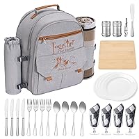 AW BRIDAL 26L Gray Picnic Backpack Picnic Basket for 4 with Backpack Cooler, Picnic Blanket, Wine Bag, Cutlery| Best Friend Birthday Gifts Camping Gifts Family Reunion Housewarming Gift Ideas 2024