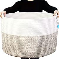 Casaphoria XXXLarge Cotton Rope Basket for Living Room - Woven Storage Basket with Handle for Blankets, Towels and Pillows Laundry Hamper | White and Brown (22