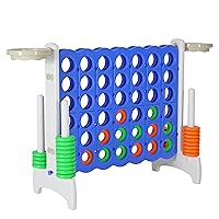 Giant 4 in a Row Yard Connect Game, 33 inch Backyard Floor Games for Kids and Adults Outdoor Play, Jumbo Connect Four Games with Basketball Hoop, (Blue/White)