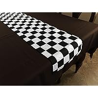 Black 2 Inch Checkerboard Print Cotton Table Runner Perfect Decor for Holiday Parties or NASCAR Themed Events (12