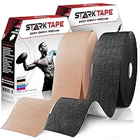 Kinesiology Tape - 2 Pack Bulk Physio Rolls Sports Tapes for Sensitive Skin. K Physical Therapy Tape for Knee, Shoulder, Ankle, Wrist, Foot, Back Injury Muscle Pain aid - Beige and Black