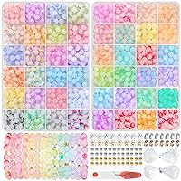 Acerich 1425Pcs Glass Beads for Bracelets, 48 Colors Round Crystal Beads for Jewelry Making Kit 8mm Friendship Bracelet Beads DIY Crafts for Girls Birthday Gifts