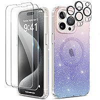 TIESZEN Compatible with iPhone 15 Pro Max Case, [5 in 1] with 2X Screen Protector + 2X Camera Lens Protector, [Compatible with Magsafe] Bling Shockproof Slim Phone Case 6.7 Inch, Gradient