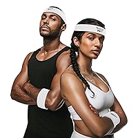 Reebok 3pc Unisex Athletic Sweatband Set - 2.25in Workout Headband & 3.25in Wristbands w/Stay Dry Technology, Terry Cloth Band Moisture-Wicking Fabric | Quality Fitness Accessories for Active Comfort