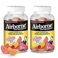 Airborne 750mg Vitamin C Gummies For Adults, Immune Support Gummies With Powerful Antioxidants Vit C & E, Caffeine Free - 2x63ct Bottle (42 Servings), Assorted Fruit Flavor