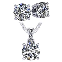 Central Diamond Center Pure Brilliance 4 Prong 2.00ctw Stud Earrings & 1.00ct Solitaire Necklace Jewelry Set (W)