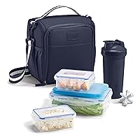 Fit & Fresh BREE Meal Prep Lunch Box With Containers, Ice Pack, and Shaker Bottle For Men and Women, 6pc. Meal Prep Kit Lunch Bag With Containers Included, Navy