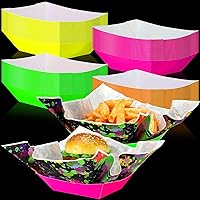 120 Pcs Neon Glow Party Supplies Serves 60 neon Glow Party Paper Food Trays Food Boats with Wax Paper Sheets Paperboard Trays Serving Bowl for Food Buffet Glow Neon Party Decorations