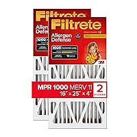 16x25x4 Air Filter, MPR 1000, MERV 11, Allergen Defense 12-Month Deep Pleated 4-Inch Air Filters, 2 Filters, White