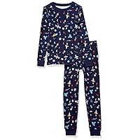 Moon and Back Baby Girls' Organic Cotton Long-Sleeve Top and Bottom Pajama Set, Pack of 2