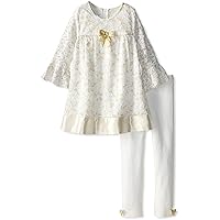 Bonnie Jean Toddler Girls Metallic Lace Fashion Dress/Legging Set, Gold/Ivory, 2T