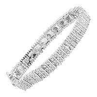 Finecraft Square Link Tennis Bracelet with Diamonds in 14K Gold-Plated Brass, 7.5