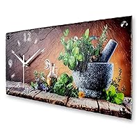 Designer Wall Clock Herbs Made of Stone with Brushed Aluminium Hands - Designer Clock Made of Concrete with Whisper Quiet Movement (Quiet Radio-Controlled Movement)