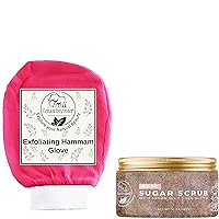 Rose Petal Glow Bundle: Natural Elephant Rose Sugar Scrub & Pink Tulip Exfoliating Hammam Glove