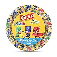 Glad for Kids 7 inch PJ Masks Comics Paper Plates, 20 Ct | Disposable Paper Plates with PJ Masks Superhero Comics Design | Heavy Duty Soak Proof Microwavable Paper Plates for Everyday Use