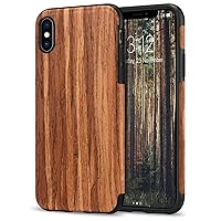 TENDLIN Compatible with iPhone Xs Case/iPhone X Case with Wood Grain Outside Soft TPU Silicone Hybrid Slim Case Compatible with iPhone X and iPhone Xs (Red Sandalwood)