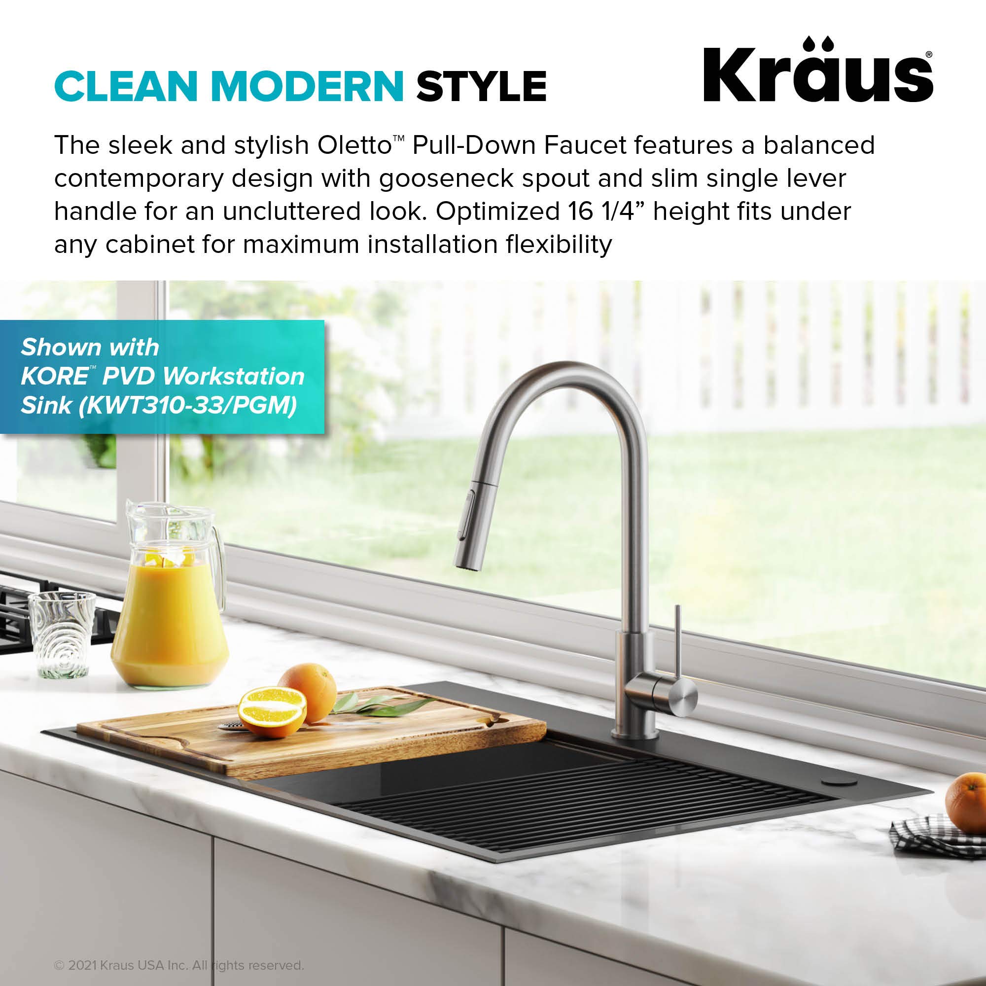 Kraus KPF-3104SFS Oletto Contemporary Pull-Down Single Handle Kitchen Faucet, 16.25 inch, Spot Free Stainless Steel