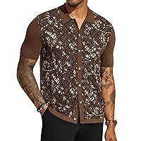 PJ PAUL JONES Mens Old Money Polo Shirt Vintage Lapel Collar Knit Shirt Pattern Short Sleeve Button Down Shirt