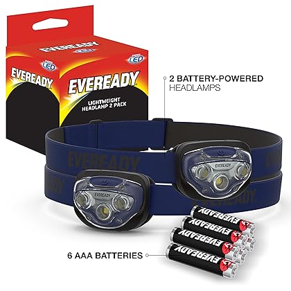 Eveready LED Headlamps (2-Pack), Bright and Durable Head Lights for Running, Camping, Fishing, Emergency (Batteries Included),Navy Blue (2-Pack),Adjustable