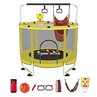 Trampoline for Kids, Adjustable Baby Toddler Trampoline with Basketball Hoop, 440lbs Indoor Outdoor Toddler Trampoline with Enclosure (Yellow)