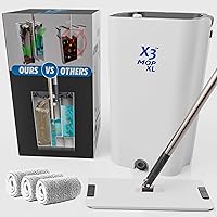 X3 Mop XL, Separates Dirty and Clean Water, 3-Chamber Design, Flat Mop and Bucket Set, Hands Free Home Floor Cleaning, 3 Reusable Microfiber Mop Pads Included