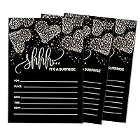 Pack Of 30 Surprise Party Birthday Invitations With Envelopes, Black Retirement Party, Bridal Shower, Baby Shower Fill In Style Invites
