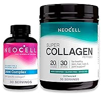 Super Collagen Powder & Joint Specific Hyaluronic Acid Bundle, Balanced Support of Hair, Skin, Nails & Joints, Paleo Friendly, Collagen Type 1, 2, & 3, 21.2 oz Powder &120 Capsules