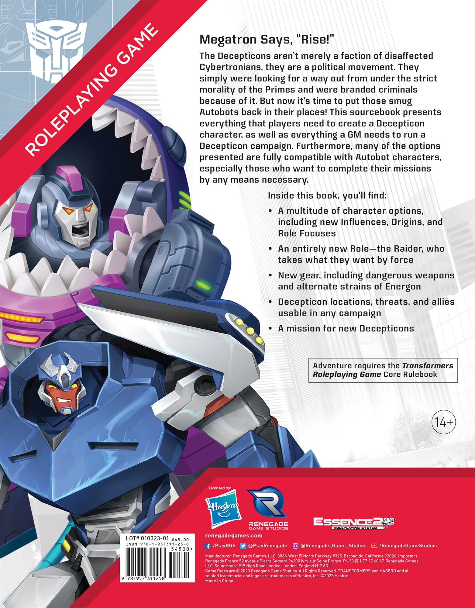 Renegade Game Studios: Transformers Roleplaying Game Deception Directive Sourcebook - Renegade Game Studio
