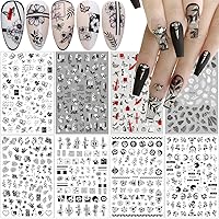 8 Sheets Flower Nail Art Stickers 3D Black White Retro Floral Leaves Butterfly Nail Decals Nails Supply Designs Flower Leaf Butterflies Nail Art Accessories Designer Nail Stickers for Acrylic Nails