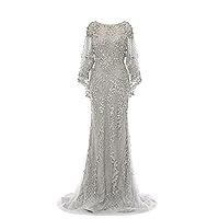 Women's Evening Prom Dress Long Sweatheart Mermaid/A Line Long Sleeves Beads Tulle Formal Bridal Wedding Party Gown