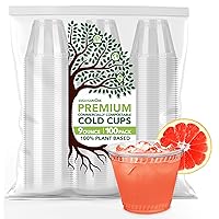 Stock Your Home 9 oz Premium Commercially Compostable Cold Cups (100 Pack) Plant Based Eco Party Cup Environmentally Friendly Recyclable Disposable Sustainable for Water, Wine, Beer Sample