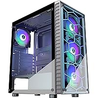 PC Case ATX Pre-Install 4x120mm RGB Fans(Fix Color), ATX Gaming PC Case, USB 3.0 Tempered Glass Mid Tower Computer Case, Black,R7